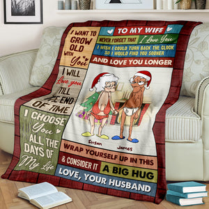 I Want To Grow Old With You, Gift For Couple, Personalized Blanket, Old Couple Christmas Blanket, Christmas Gift - Blanket - GoDuckee