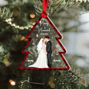 Merry & Married, Couple Gift, Personalized Acrylic Ornament, Married Couple Ornament, Christmas Gift - Ornament - GoDuckee