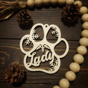 Dog Paw Snowflake, Personalized Wood Ornament, Pet Christmas Ornament, Gift For Dog Moms, Cat Moms - Ornament - GoDuckee