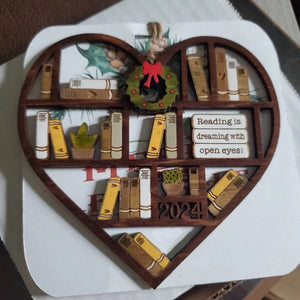 Gift For Book Lovers 11HUXX130924 Heart Bookcase Wooden Ornament - Ornament - GoDuckee