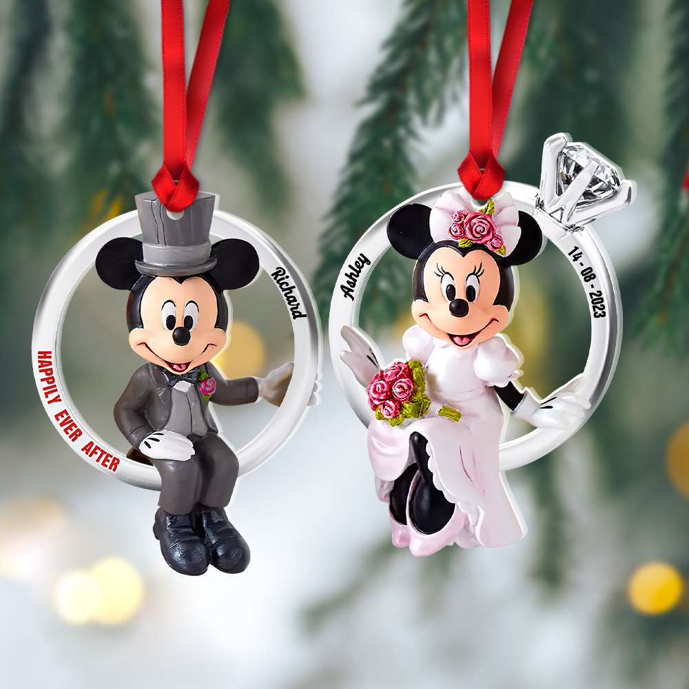 Happily Ever After, Set Of 2 Personalized Ornaments For Couple, Christ
