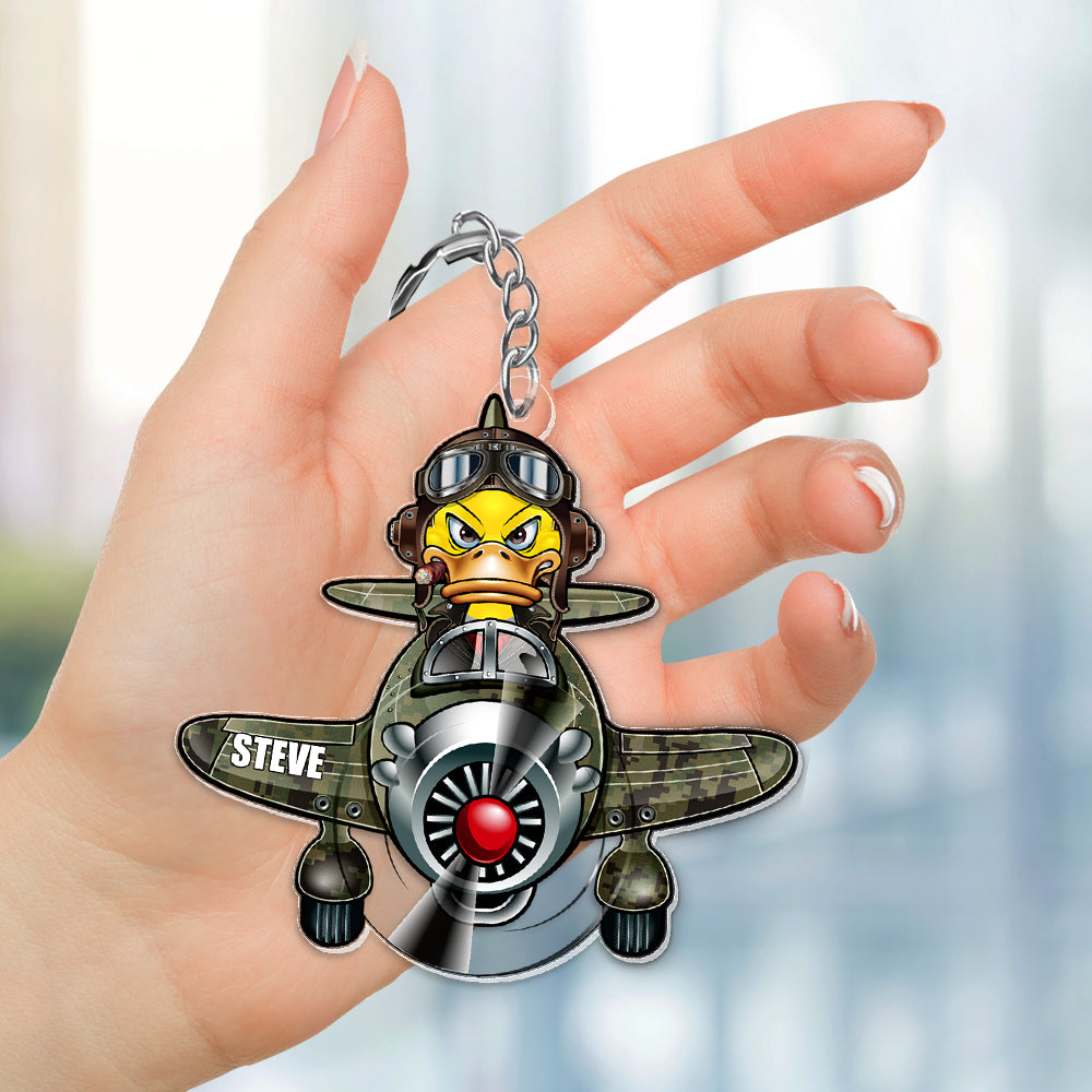 Gift For Fighter PIlot, Personalized Keychain, MIlitary Duck Keychain - Keychains - GoDuckee