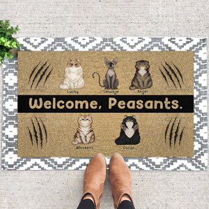 Cat Welcome Peasants Personalized Door Mat, Savage Expression Cat, Home Decor For Cat Lovers - Doormat - GoDuckee