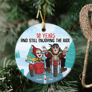 Still Enjoying The Ride, Couple Gift, Personalized Ceramic Ornament, Old Couple Biker Ornament, Christmas Gift 01NAHN160923 - Ornament - GoDuckee
