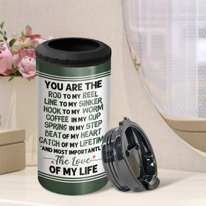 You Are The Rod To My Reel Personalized Fishing Couple 4 In 1 Can Cooler Tumbler Gift For Couple - Can Cooler - GoDuckee