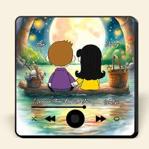 Personalized Gifts For Cartoon Lover Music & Photo Fridge Magnet Couple Sitting Together See the moon 04XQMH101224HG - Fridge Magnet - GoDuckee