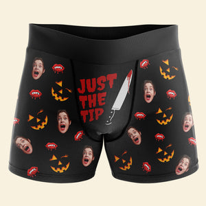 Custom Photo Gifts For Couple Boxer Briefs Halloween Pumpkin Smash Just Tip 03XQDT010824 - Boxer Briefs - GoDuckee