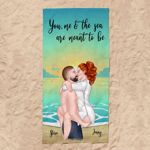 You And Me And The Sea Are Meant To Be Personalized Beach Towel, Summer Gift For Couple - Beach Towel - GoDuckee