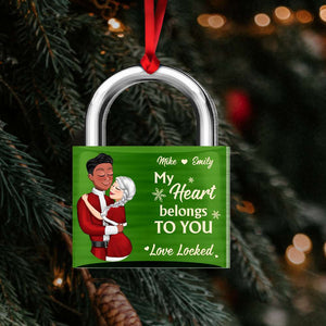 My Heart Belongs To You, Couple Gift, Personalized Acrylic Ornament, Locked Couple Ornament, Christmas Gift - Ornament - GoDuckee