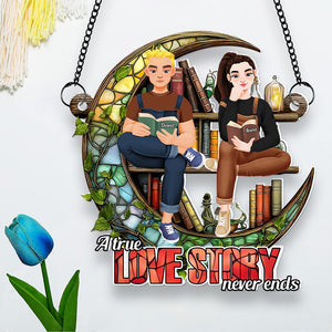 Personalized Gifts For Couple Suncatcher Ornament Book Lover 02XQDT031224PA - Ornament - GoDuckee