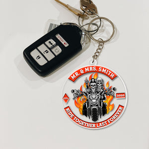 Romantic Skull Couple, Ride Together Last Forever, Personalized Keychain, Gifts For Couple - Keychains - GoDuckee
