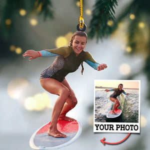 Custom Photo Gifts For Surfing Lovers, Upload Surfing Photo Christmas Ornament 40pgvp140924 - Ornament - GoDuckee