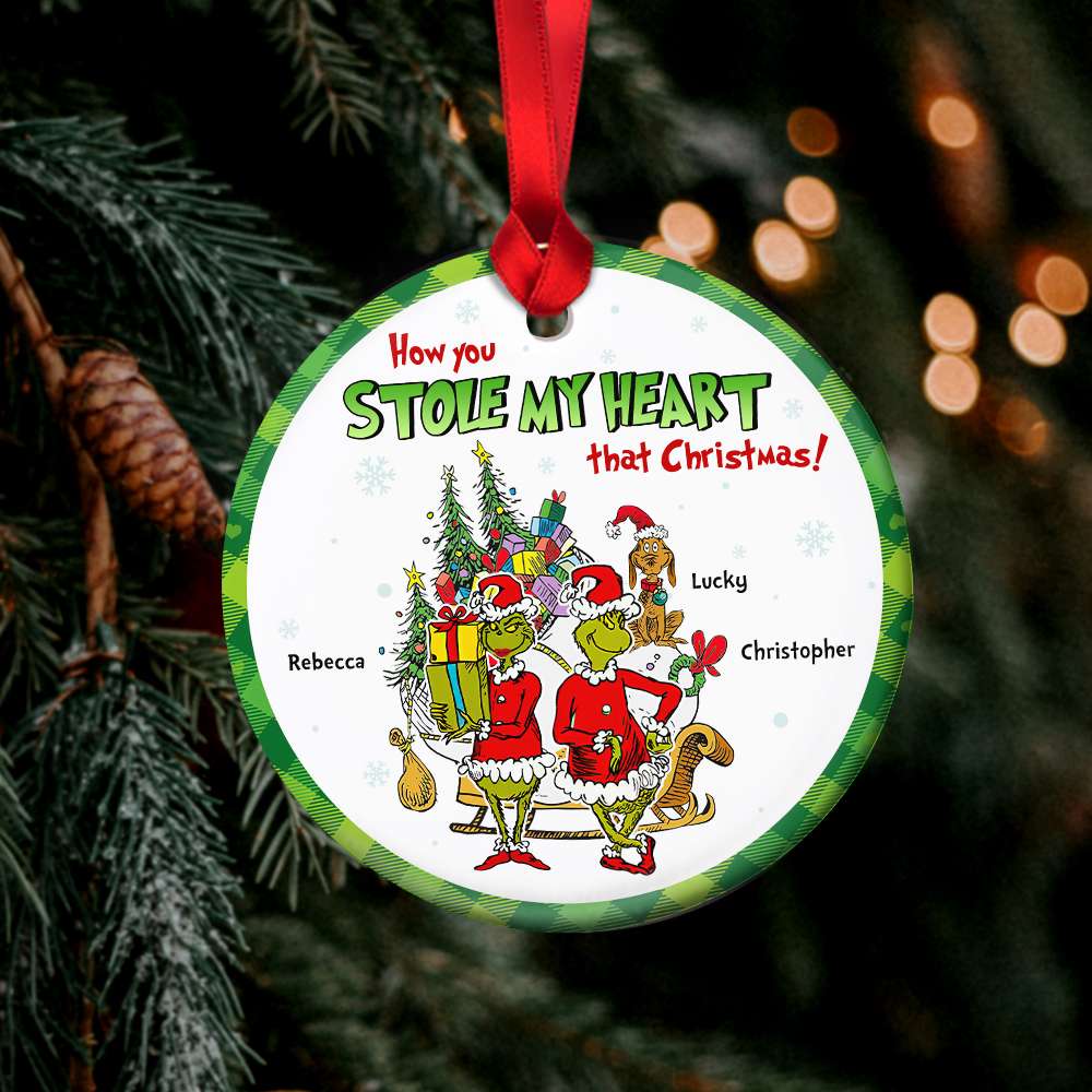 How You Stole My Heart That Christmas, Couple Gift, Personalized Ceramic Ornament, Green Monster Couple Ornament, Christmas Gift 03HTHN250923 - Ornament - GoDuckee