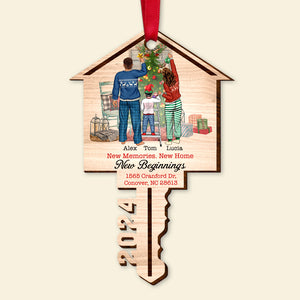 New Memories New Home New Beginnings, Personalized Wood Ornament Christmas Gift For Family - Ornament - GoDuckee