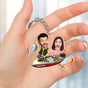 Fishing Couple Personalized Keychain Upload Face Photo, Gift For Him/Her - Keychains - GoDuckee