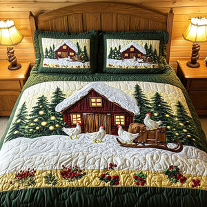Farmhouse In Snow Quilt Bed Set - Gifts For Chicken Lovers 03tgqn080825-Homacus