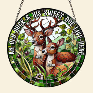 Personalized Gifts For Couple Stained Glass, Deer Hunting Couple Live Here 02qhtn300824 - Ornament - GoDuckee