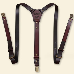 Personalized Gifts For Dad Leather Suspenders Father Husband Hero - Suspenders - GoDuckee