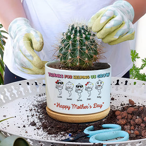 Personalized Gift For Mom Plant Pot Helping Us Grow - Plant Pot - GoDuckee