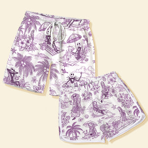 Spooky Couple Beach Shorts – Personalized Gifts For Couple 01pgqn140725 - Beach Shorts - GoDuckee