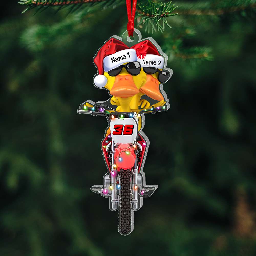 Motocross Duck Couple- Personalized Christmas Ornament - Ornament - GoDuckee