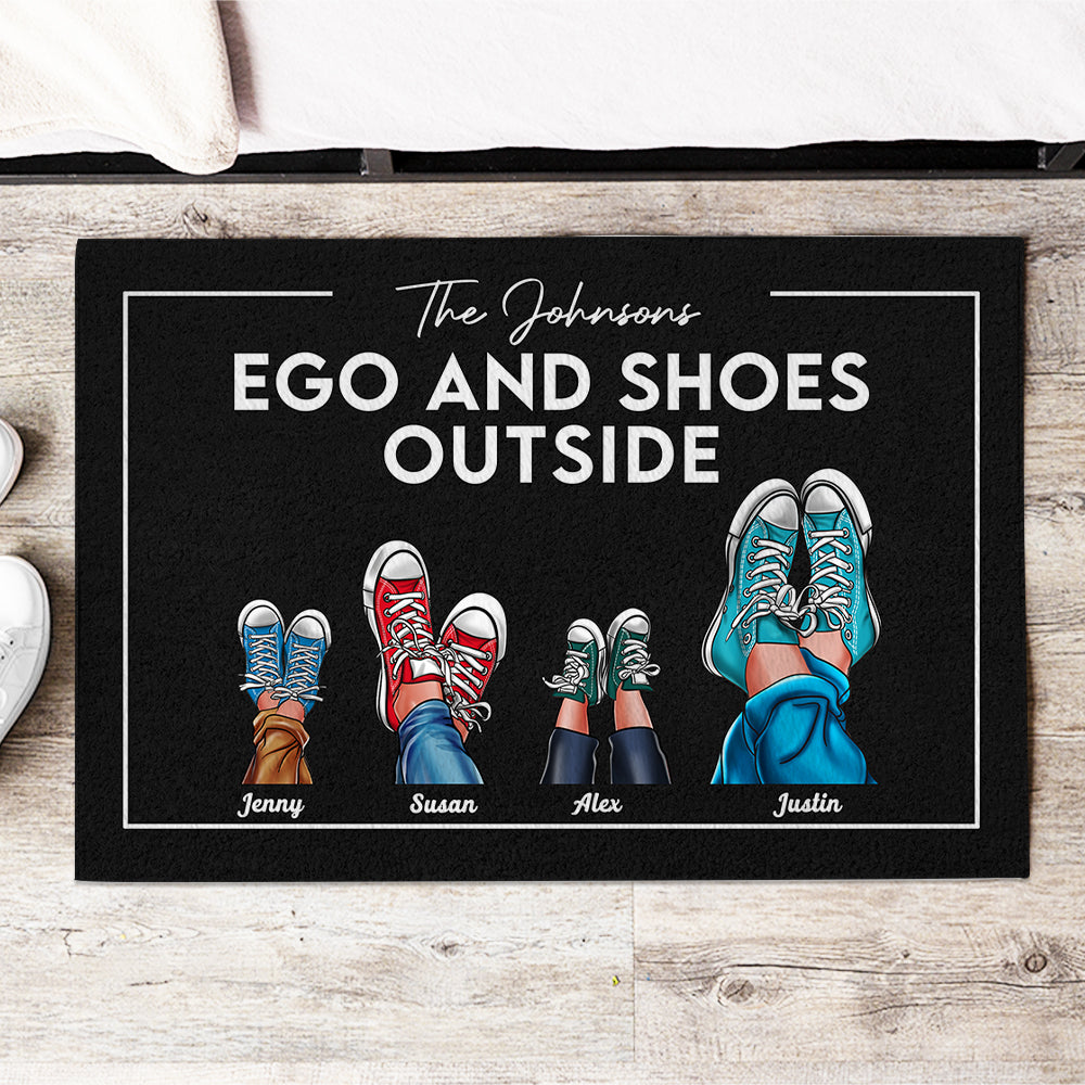 Ego And Shoes Outside, Gift For Family, Personalized Doormat, Sneakers Family Doormat 05QHHN181223TM - Doormat - GoDuckee