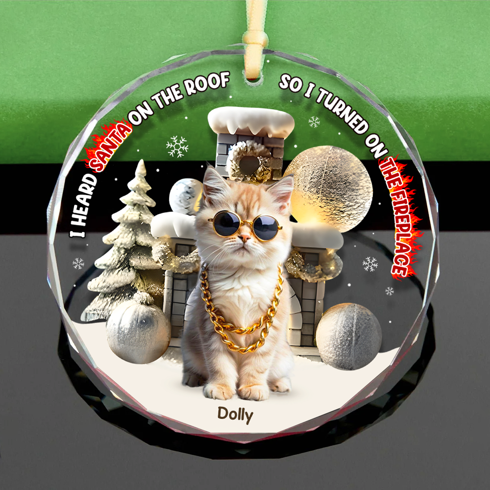 Custom Photo Gifts For Pet Lovers Christmas Ornament, Turned On The Fireplace 01tgpu281024 - Ornament - GoDuckee