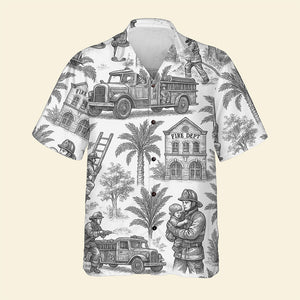 Firefighter Toile de Jouy Hawaiian Shirt - Gifts For Firefighters 04PGQN030725 - Hawaiian Shirts - GoDuckee