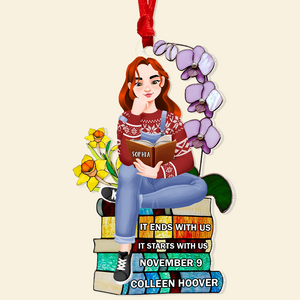 Personalized Christmas Gifts For Book Lovers Ornament 01hupu160924pa A Girl Sitting On Stack Of Books Reading - Ornament - GoDuckee