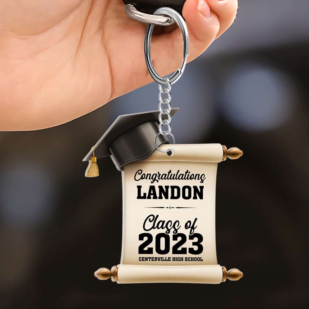 Gift For Graduation, Personalized Keychain, Graduation Certificate And Hat Keychain - Keychains - GoDuckee