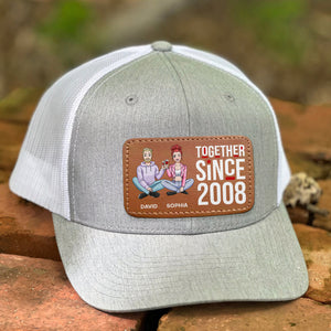 Personalized Gifts For Couple Leather Patch Hat 03ACDT100724HH - Caps - GoDuckee