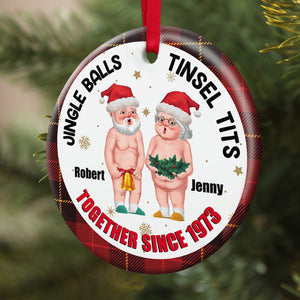 Jingle Balls-Personalized Ornament - Ceramic Circle Ornament- Gift For Him/ Gift For Her- Christmas Gift- Old Couple Ornament - Ornament - GoDuckee