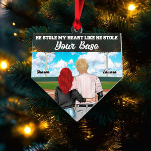 He Stole My Heart Like He Stole Your Base, Couple Gift, Personalized Acrylic Ornament, Baseball Couple Ornament, Christmas Gift - Ornament - GoDuckee