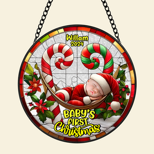 Custom Photo Gifts For Baby Stained Glass Christmas Santa 05xqpu280824 - Ornament - GoDuckee