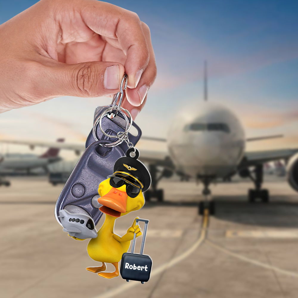 Personalized 06HUQN220623 Pilot Duck Keychain - Gift For Pilot - Keychains - GoDuckee