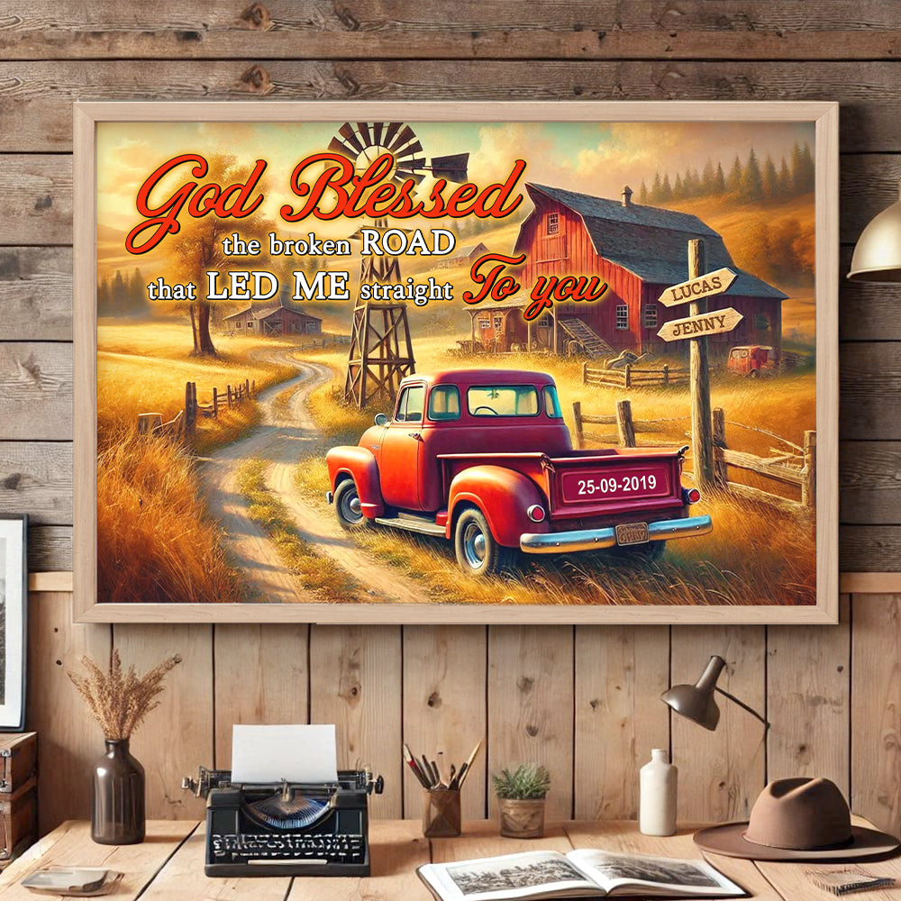 Personalized Gifts For Couple Canvas Print 02qhtn121224 God Blessed The Broken Road That Led Me Straight To You - Poster & Canvas - GoDuckee