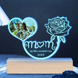 Personalized Gifts For Mom LED Light Mom My Life's Sweetest Rose - Led Night Light - GoDuckee