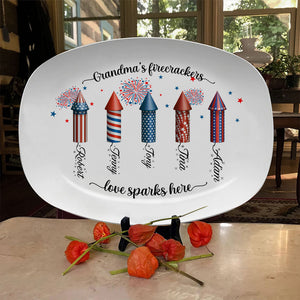 Grandma's Firecracker Love Sparks Here, Personalized Resin Plate, Gifts For Grandma, Memorial Day - Resin Plate - GoDuckee