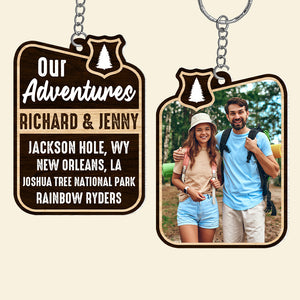 Our Adventures, Custom Camping Couple Photo Keychain, Gift For Couple, Valentine's Gifts - Keychains - GoDuckee