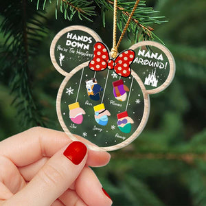 Hands Down, You're The Happiest Nana Around, Gift For Family, Personalized Acrylic Ornament, Cartoon Gloves Ornament, Christmas Gift 04HTHN311023 - Ornament - GoDuckee