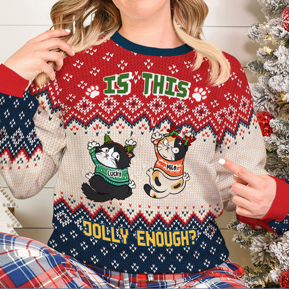 Is This Jolly Enough - Angry Cats - Knitted Ugly Sweater - Gifts For Cat Lover - AOP Products - GoDuckee