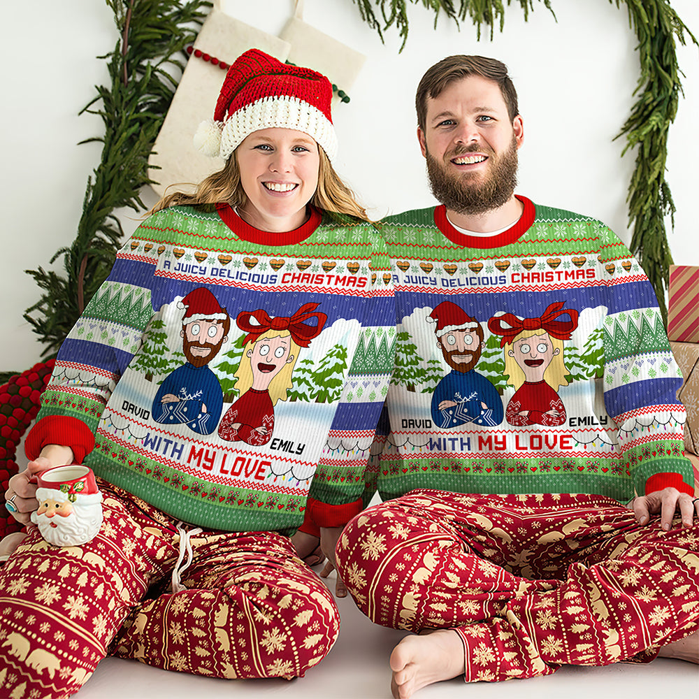 Personalized Gifts For Couple Ugly Sweater, Juicy Delicious Christmas 01tgqn291024hg - Ugly Christmas Sweater - GoDuckee