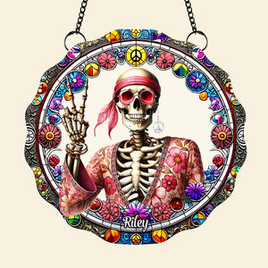 Personalized Gift For Hippie Acrylic Suncatcher, Peace Love Skull 04QHTN060924 - Ornament - GoDuckee