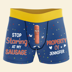 Personalized Gifts For Him Men Boxer Briefs Stop Staring At My Sausage 03NATN150124 Funny Valentine's Gifts - Boxer Briefs - GoDuckee