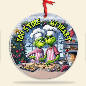 Personalized Gift For Couples, Round Acrylic Ornament 01huhu240924 Couple Baking In The Kitchen Cookies For Christmas - Ornament - GoDuckee