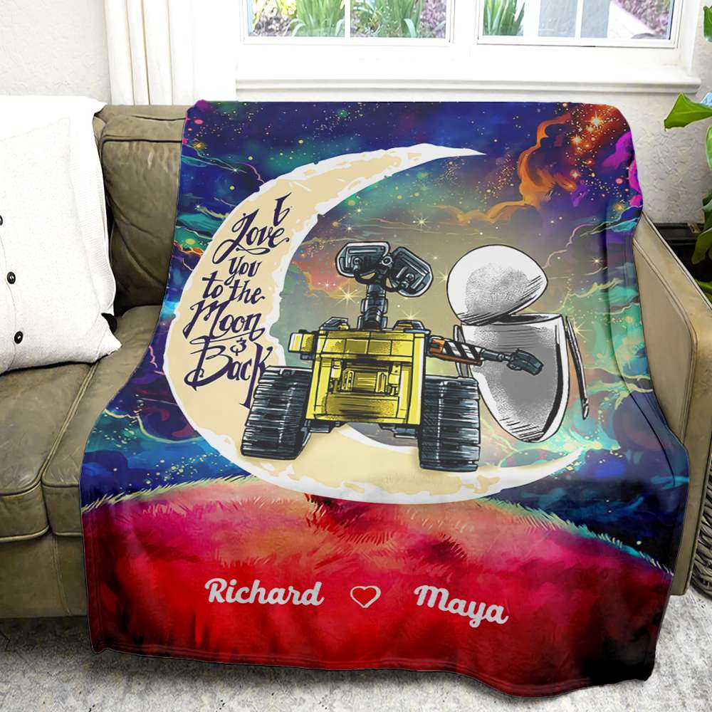 I Love You To The Moon And Back, Couple Gift, Personalized Blanket, Cartoon Robot Couple Blanket 02QHHN030124-3 - Blanket - GoDuckee
