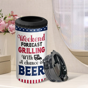 Couple, Weekend Forecast Griling With A Chance Of Beer, Personalized Can Cooler, Gift For Couple Camping - Can Cooler - GoDuckee