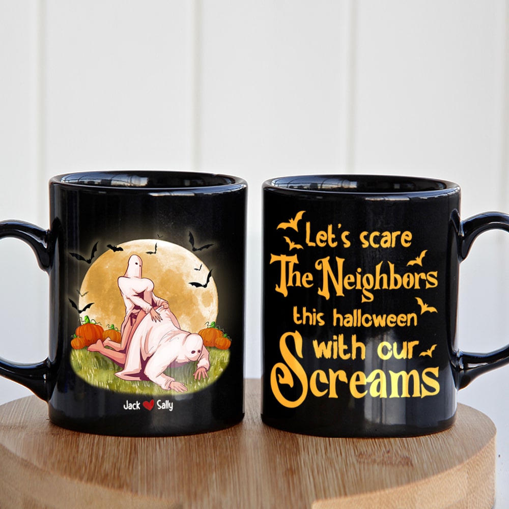 Naughty Couple, Let's Scare The Neighbors, Personalized Coffee Mug, Halloween Gifts For Couple - Coffee Mug - GoDuckee