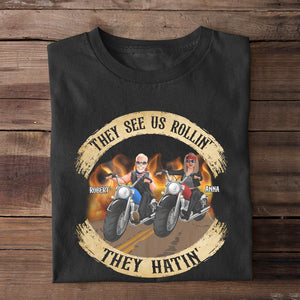 The Couple, They See Us Rollin, Personalized Shirt, Christmas Gifts For Couple Biker - Shirts - GoDuckee