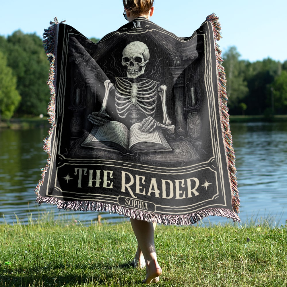 The Reader, Personalized Woven Blanket, Halloween Gifts For Book Lovers, 01HUPO230923 - Blanket - GoDuckee